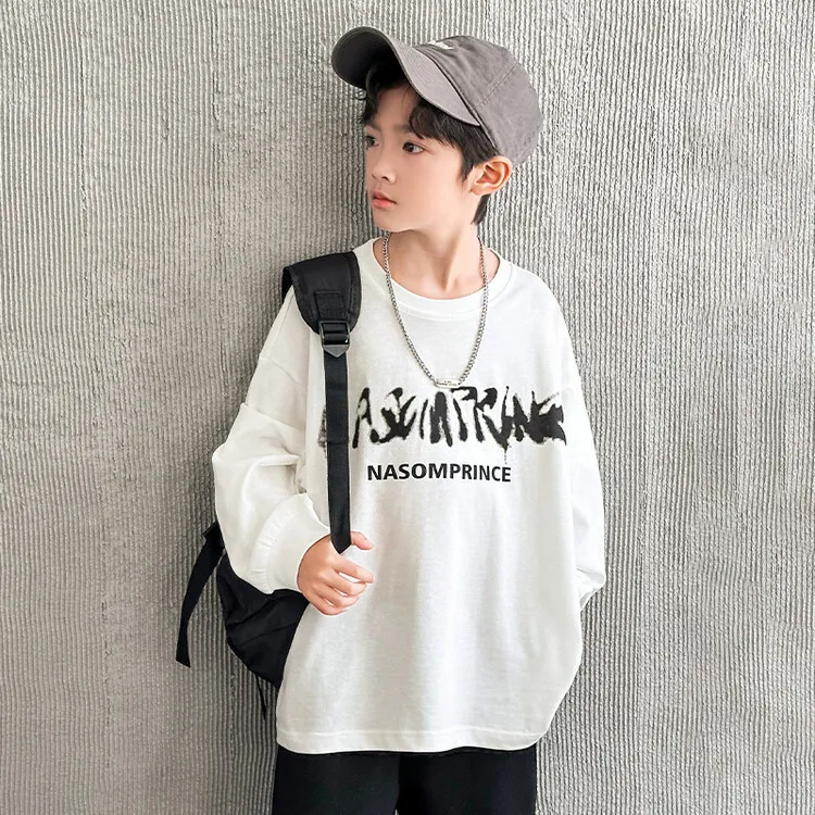 【90-160cm】デイリーコーデに取り入れやすい1枚 プリント 綿 Tシャツ 長袖 ロンT 子供服