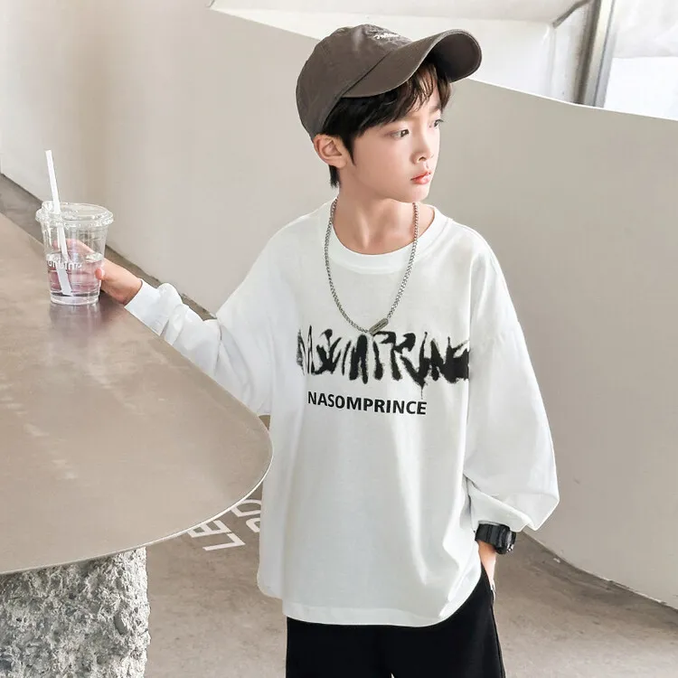 【90-160cm】デイリーコーデに取り入れやすい1枚 プリント 綿 Tシャツ 長袖 ロンT 子供服