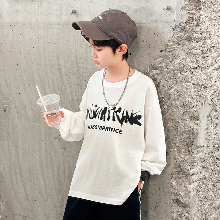 【90-160cm】デイリーコーデに取り入れやすい1枚 プリント 綿 Tシャツ 長袖 ロンT 子供服