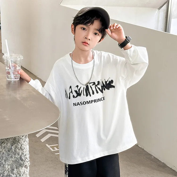 【90-160cm】デイリーコーデに取り入れやすい1枚 プリント 綿  Tシャツ 長袖 ロンT 子供服