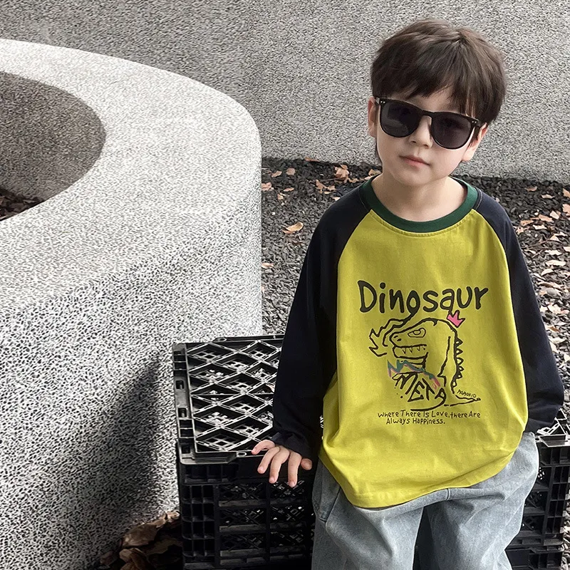 【90-150cm】かわいい 恐竜 Tシャツ 長袖 ロンT 子供服 トップス