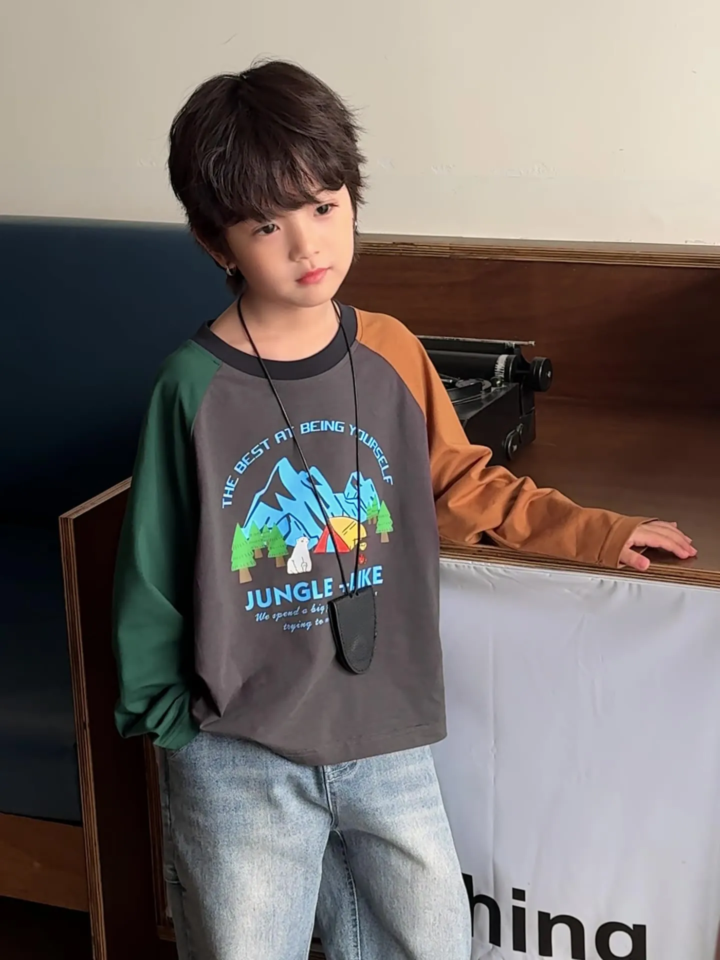 【110-170cm】かっこいい 可愛い ラグランスリーブ ジュニア 長袖ロングTシャツ