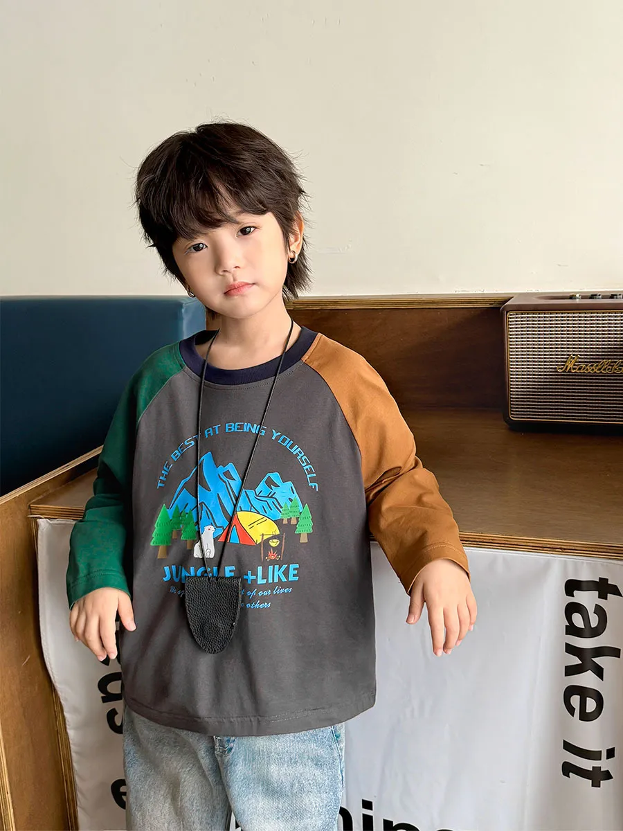 【110-170cm】かっこいい 可愛い ラグランスリーブ ジュニア 長袖ロングTシャツ