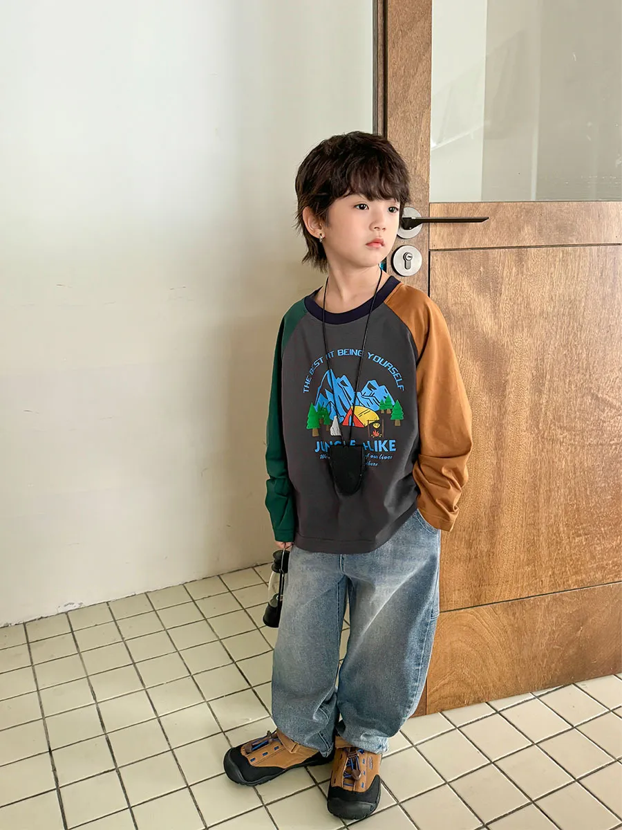 【110-170cm】かっこいい 可愛い ラグランスリーブ ジュニア 長袖ロングTシャツ