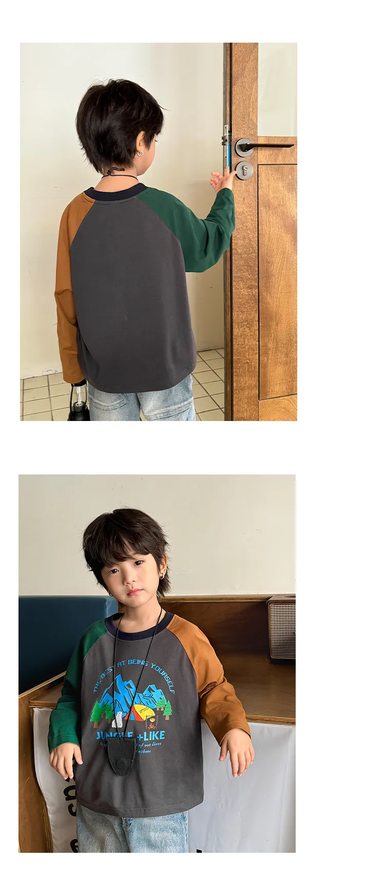 【110-170cm】かっこいい 可愛い ラグランスリーブ ジュニア 長袖ロングTシャツ