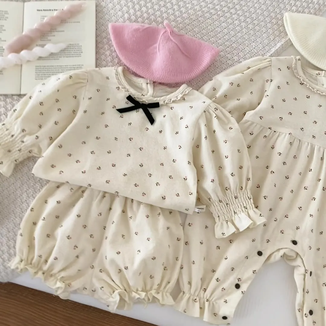 【66-100cm】二点セット/ロンパース 可愛い 花柄 肌に優しい 女の子 ベビー服