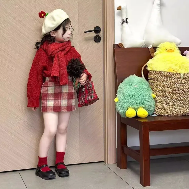 【110-160cm】人気上昇中 カジュアル  日常 ファッション ラシャ生地 チェック柄 女の子 スカート