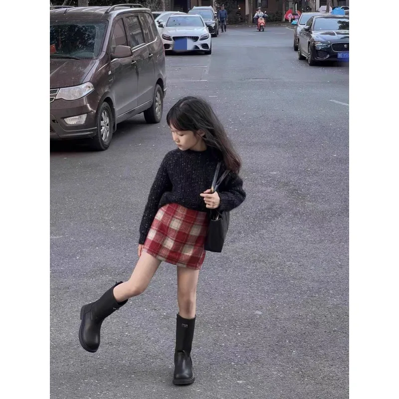 【110-160cm】人気上昇中 カジュアル  日常 ファッション ラシャ生地 チェック柄 女の子 スカート