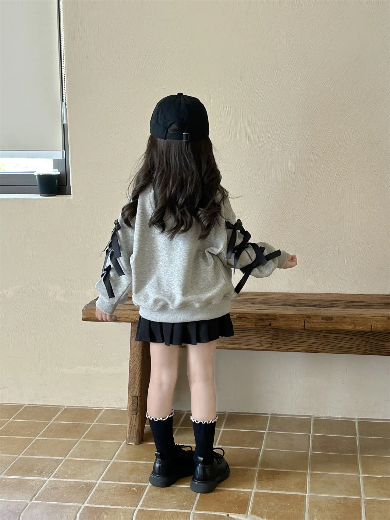 【90-140cm】絶対流行 ガーリッシュ カジュアル スウィート リボン付き 女の子 トレーナー/プリーツ