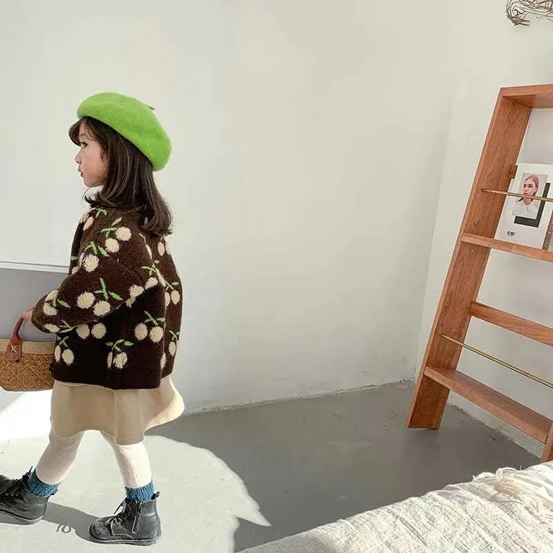 【90-150cm】スウィート ガーリッシュ  おしゃれ サクランボ柄 女の子 カーディガン