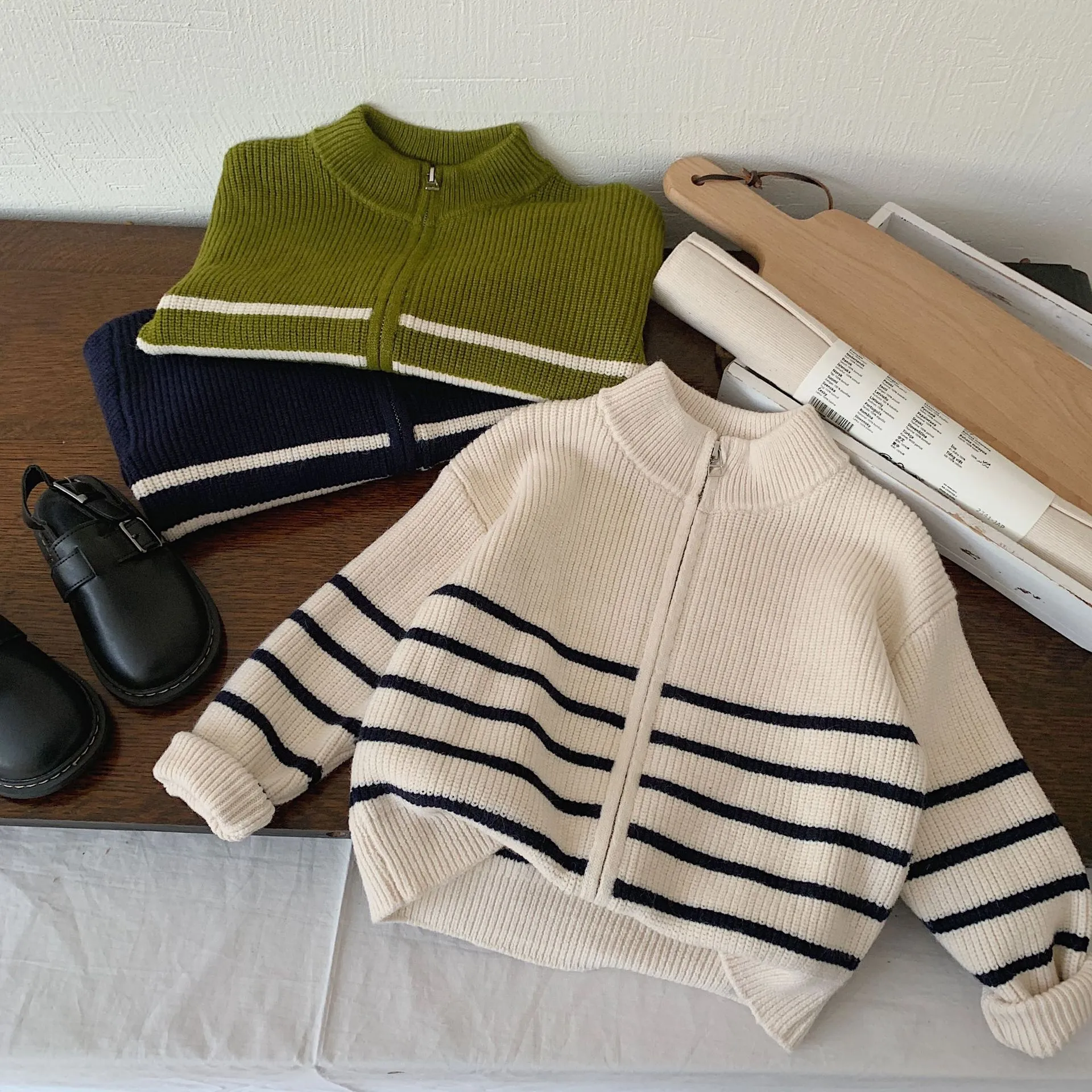【90-140cm】大人気 シンプル 着心地良い 合わせやすい トレンド チャック ニット アウター