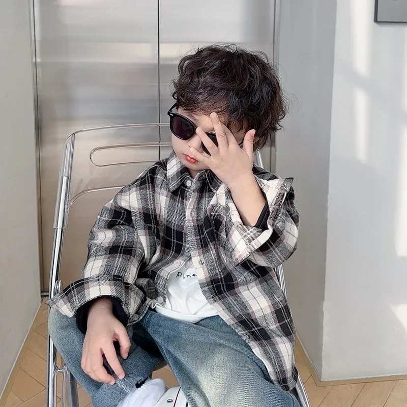 【90-140cm】着回し力抜群 定番 カジュアル 合わせやすい 男の子 チェック柄 シャツ アウター