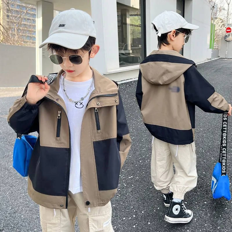 【120-170cm】カジュアル 合わせやすい 配色 トレンド 切り替え 日常 ゆったり フード付き アウター