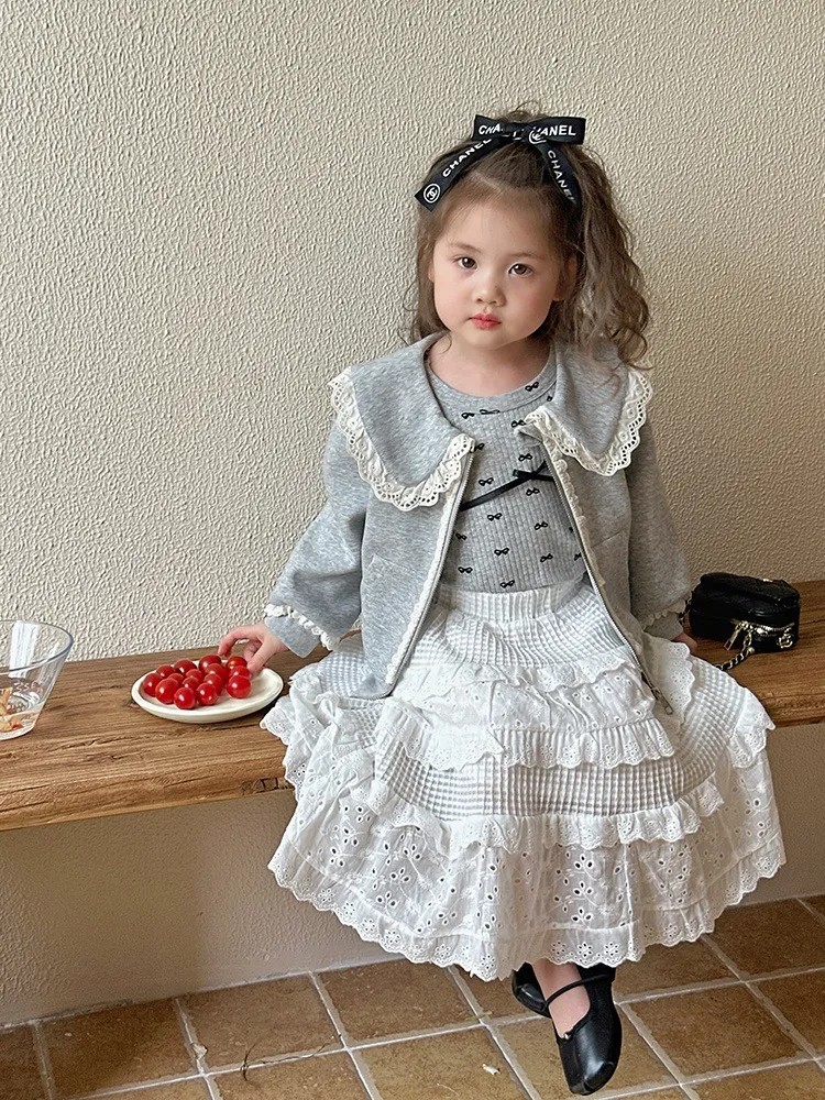 【80-130cm】超可愛い シンプル   スウィート ガーリッシュ リボン付き  女の子 長袖 Ｔシャツ