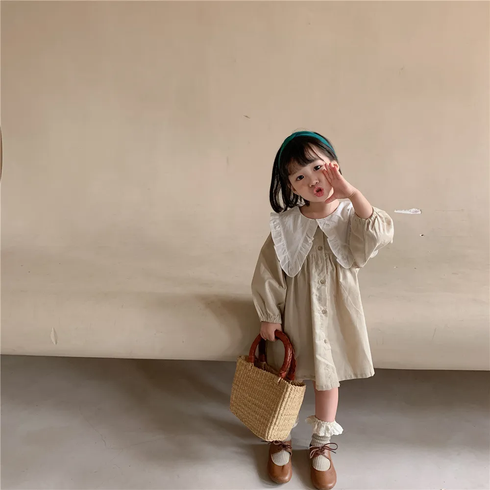 【80-130cm】人気上昇中 ファッション 学園風 ガーリッシュ ピーターパン・カラー ワンピース