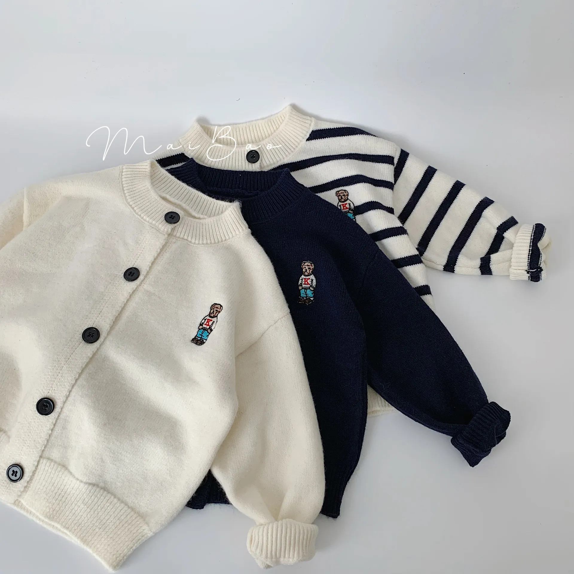 【90-140cm】合わせやすい キッズ ニット地 セーター カーディガン ニットトップス アウター 男の子 女の子 子供服