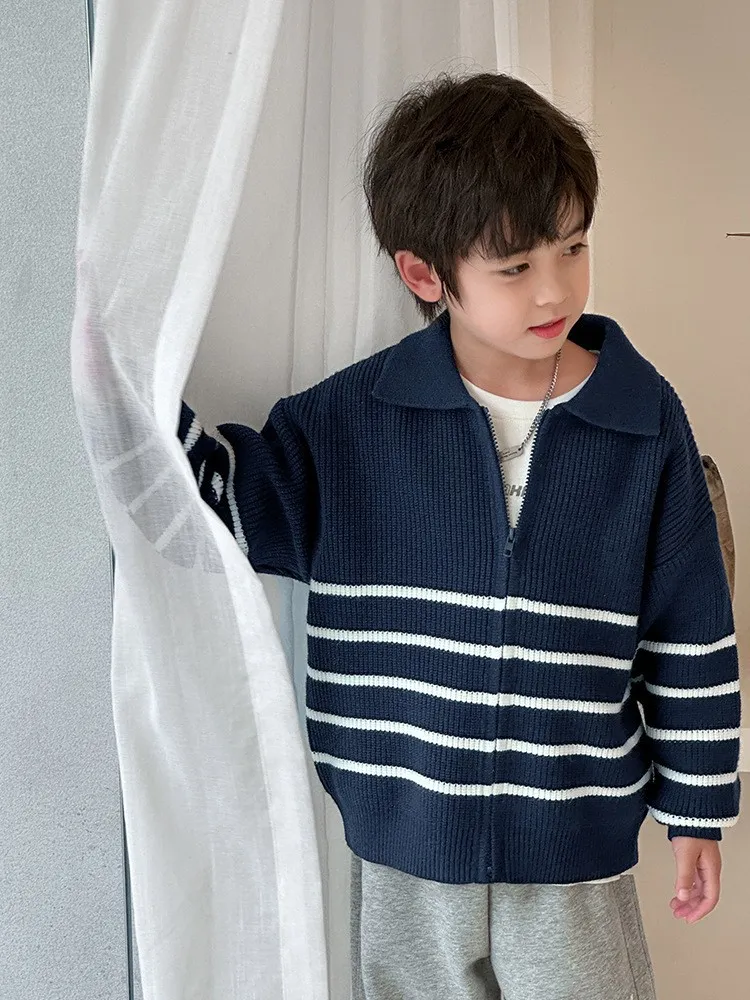 【110-160cm】おしゃれ ナチュラル トップス 子供服 お普段着 キッズ ジッパー ニットカーディガン 子供