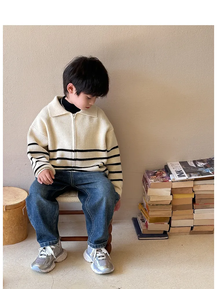 【110-160cm】おしゃれ ナチュラル トップス 子供服 お普段着 キッズ ジッパー ニットカーディガン 子供