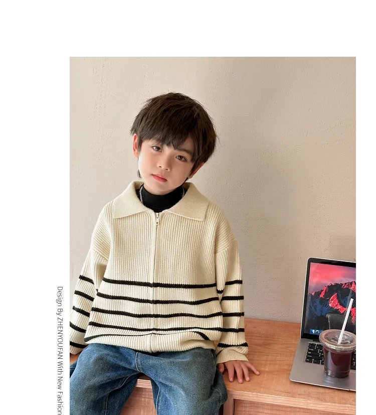 【110-160cm】おしゃれ ナチュラル トップス 子供服 お普段着 キッズ ジッパー ニットカーディガン 子供