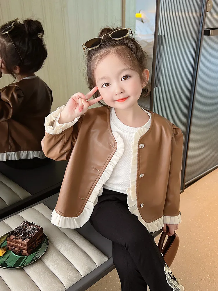 【90-140cm】絶対欲しい！シンプル スウィート 定番 合わせやすい トレンド レザー アウター