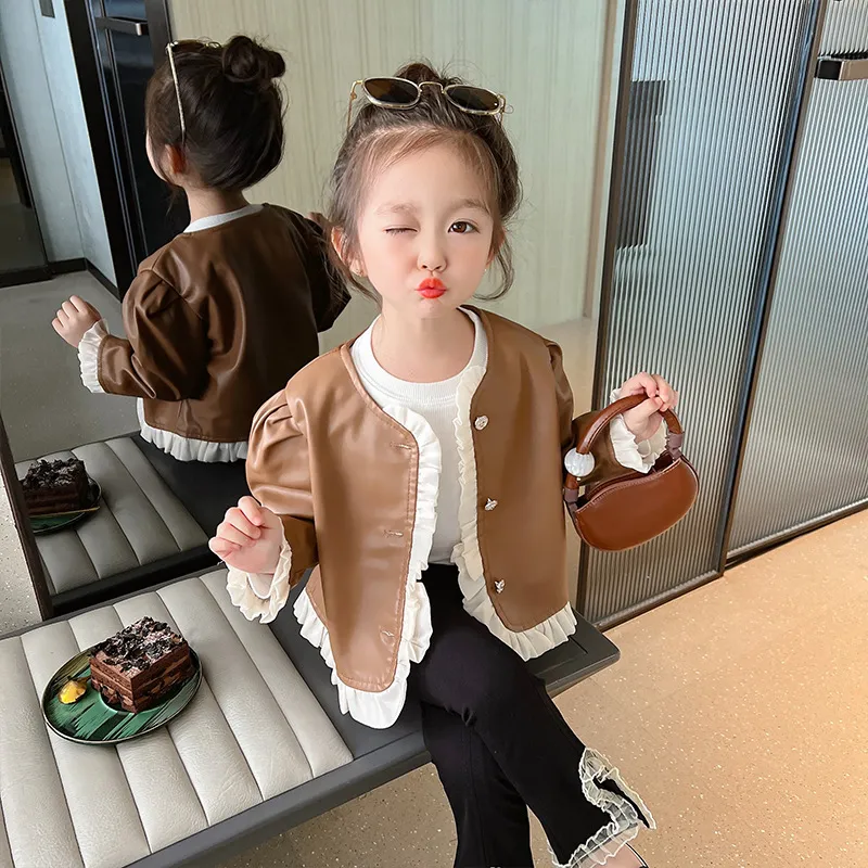 【90-140cm】絶対欲しい！シンプル スウィート 定番 合わせやすい トレンド レザー アウター