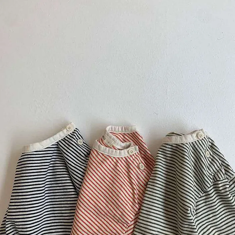 【73-100cm】大人気 シンプル 肌に優しい 合わせやすい ボーダー柄 ベビー 長袖 Tシャツ
