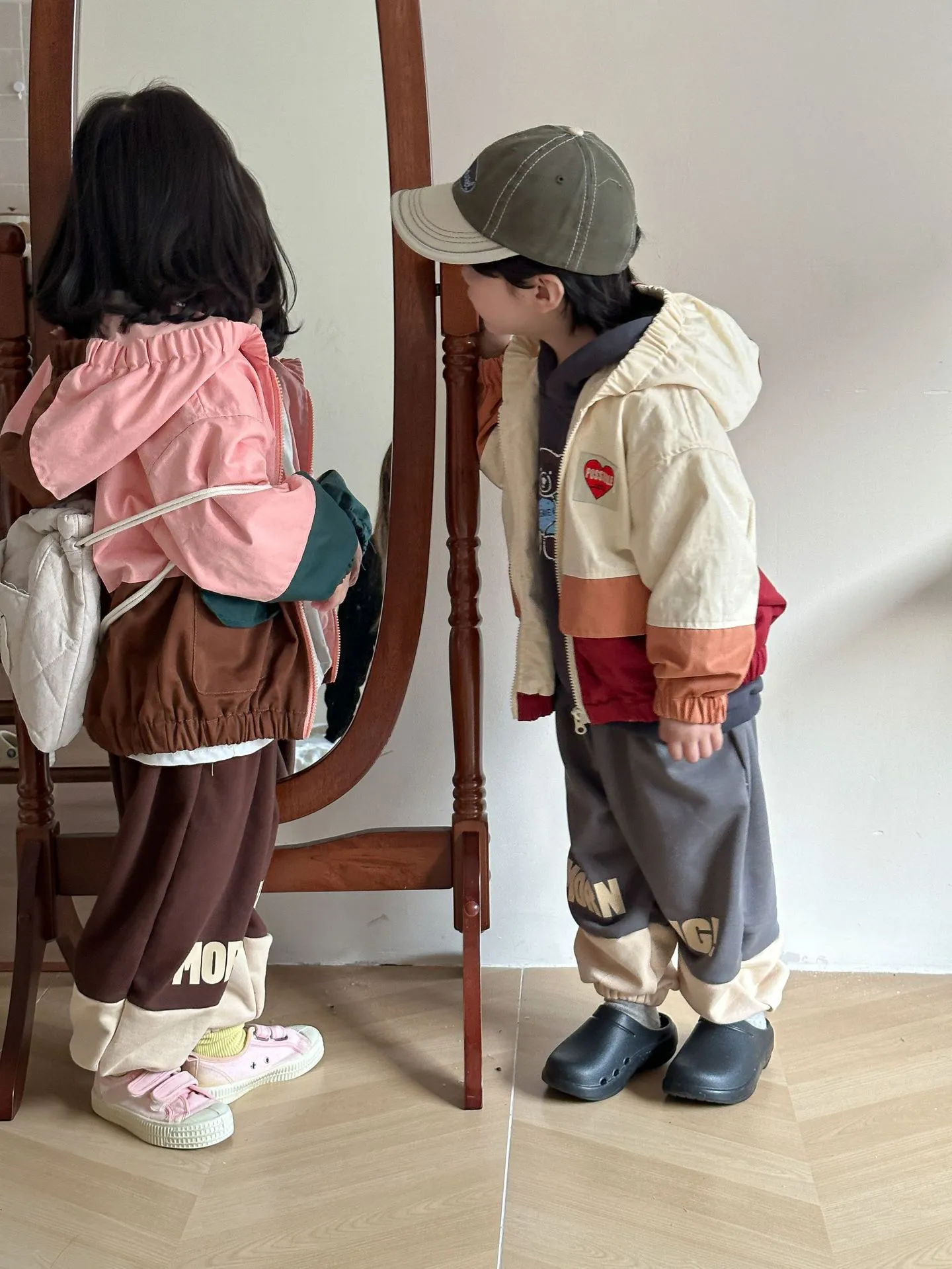 【80-150cm】かわいい フード付きバイカラー 防風 トップス ジャケット コート  こども服