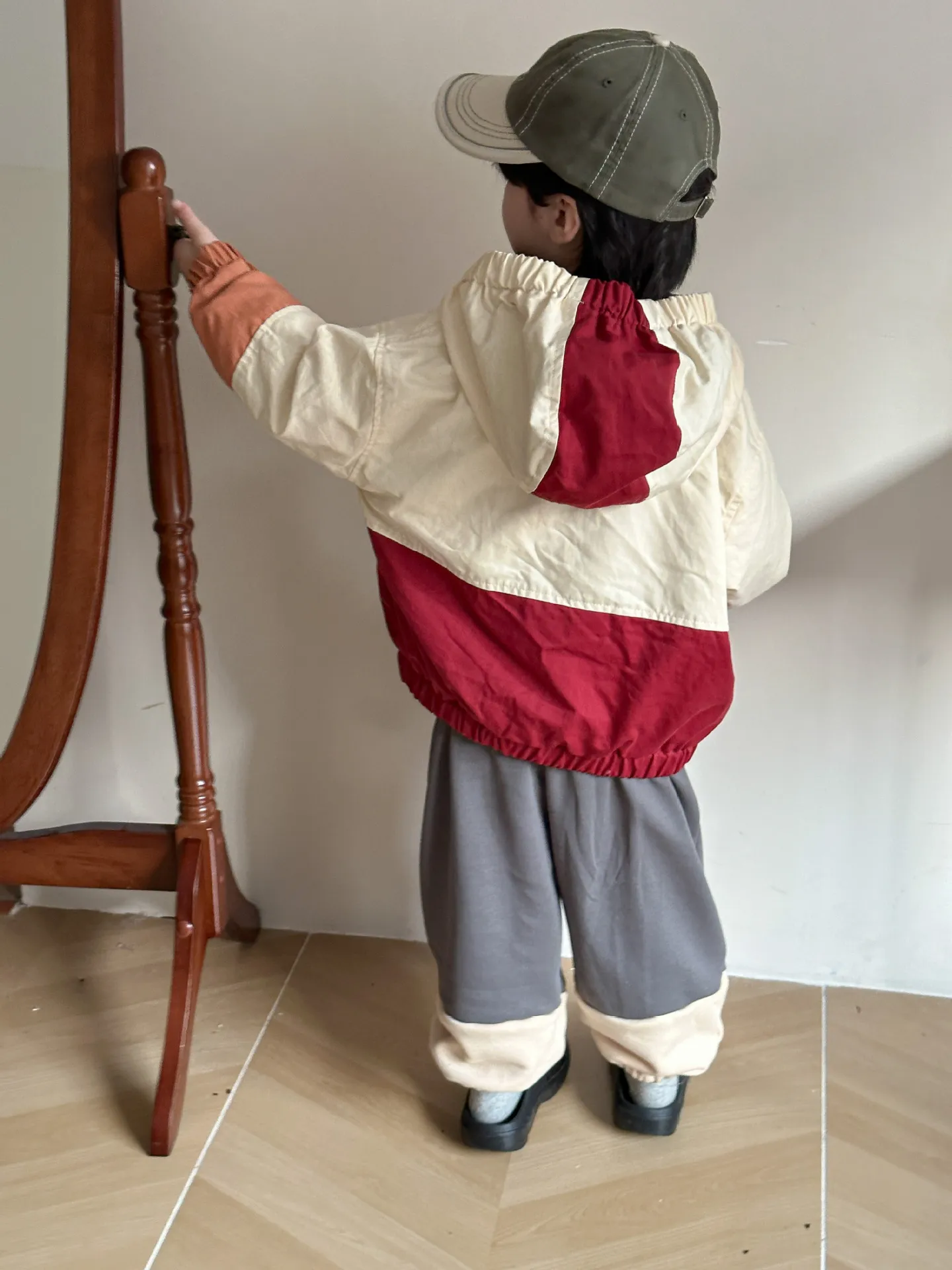 【80-150cm】かわいい フード付きバイカラー 防風 トップス ジャケット コート  こども服