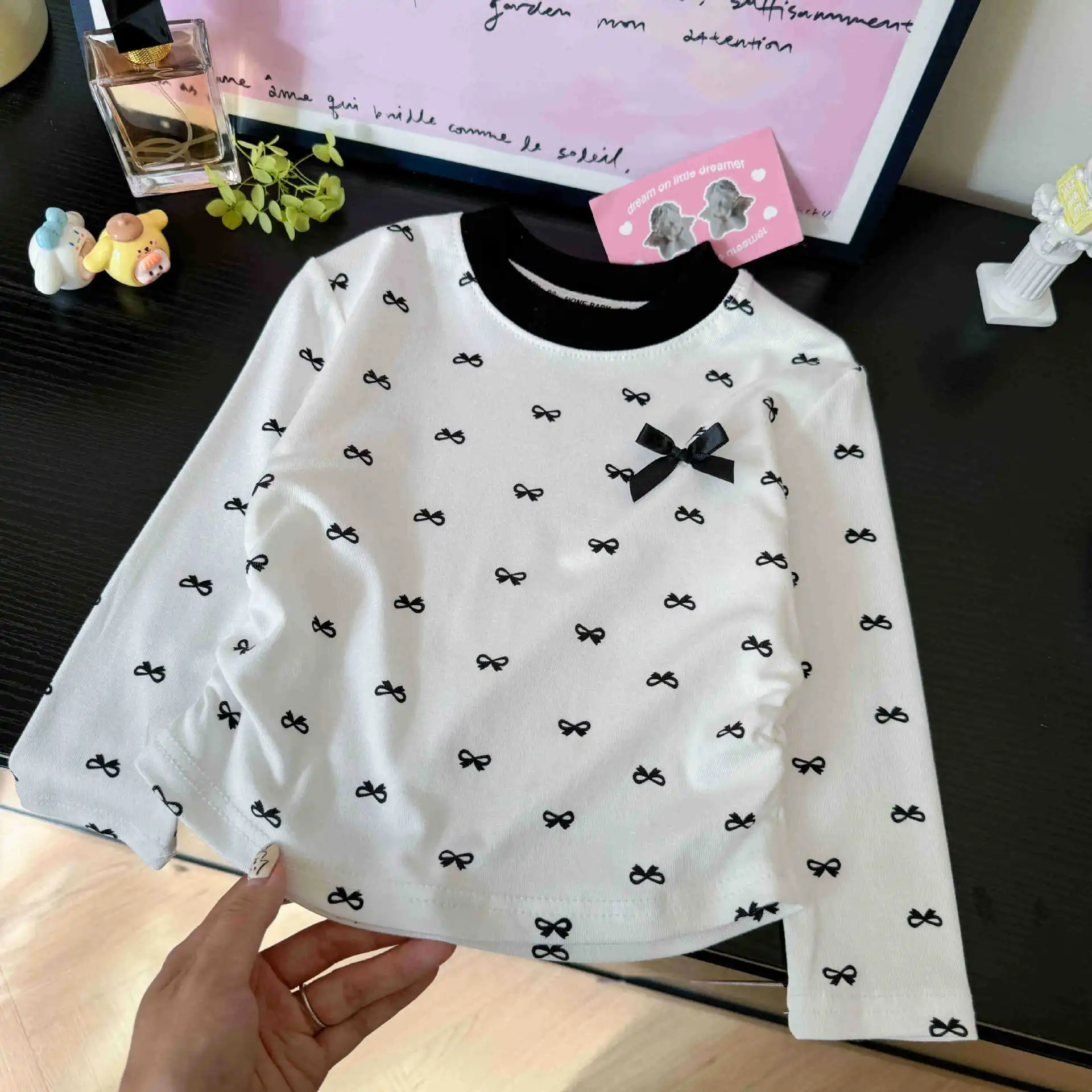 【80-150cm】売れ筋 合わせやすい スウィート キュート ガーリッシュ リボン 女の子 長袖 Tシャツ