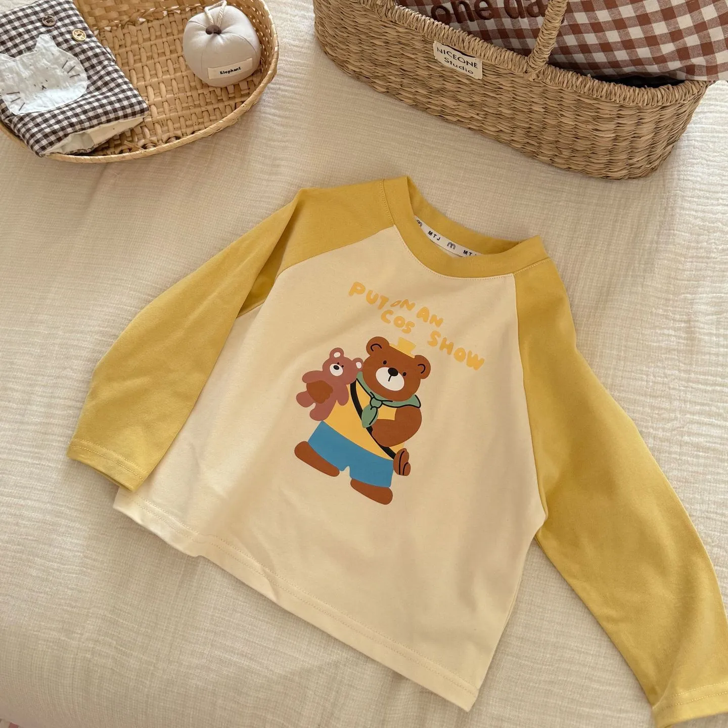 【90-140cm】かわいい 超人気商品 おしゃれ 切り替え 着やすい 長袖 Tシャツ