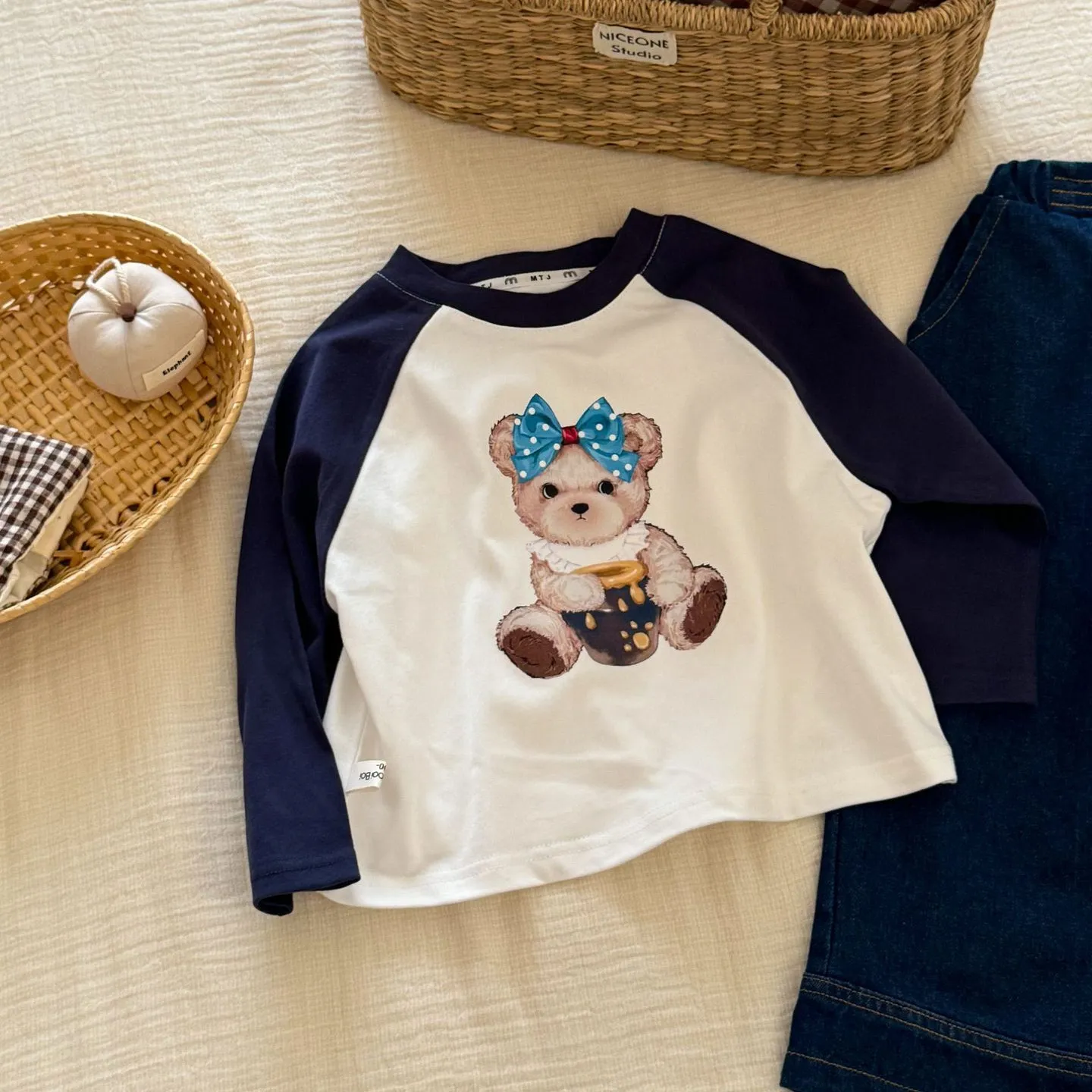【90-140cm】かわいい 超人気商品 おしゃれ 切り替え 着やすい 長袖 Tシャツ