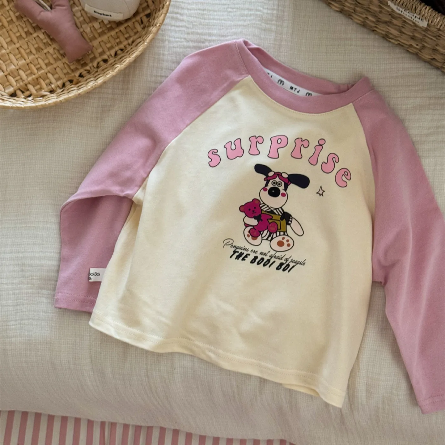 【90-140cm】かわいい 超人気商品 おしゃれ 切り替え 着やすい 長袖 Tシャツ