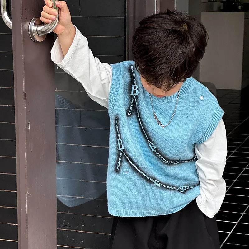 【90-150cm】超人気商品 絶対後悔しない 特別なデザイン カッコイイ 男の子  ニットベスト
