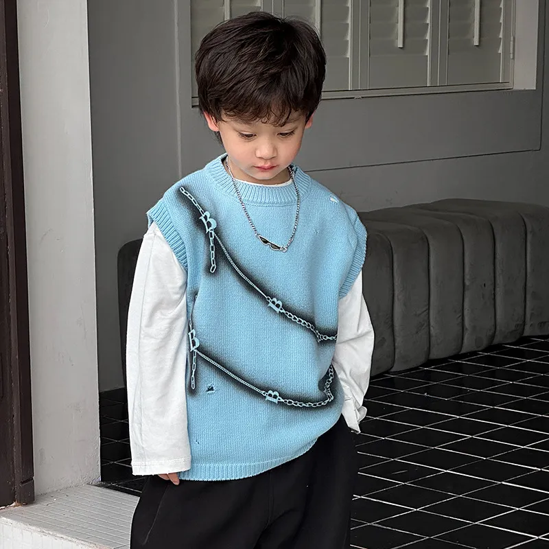 【90-150cm】超人気商品 絶対後悔しない 特別なデザイン カッコイイ 男の子  ニットベスト