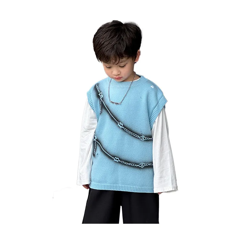 【90-150cm】超人気商品 絶対後悔しない 特別なデザイン カッコイイ 男の子  ニットベスト