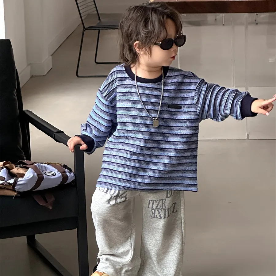 【90-140cm】絶対欲しい 秋新作 カジュアル ボーダー 着やすい 合わせやすい トレーナー