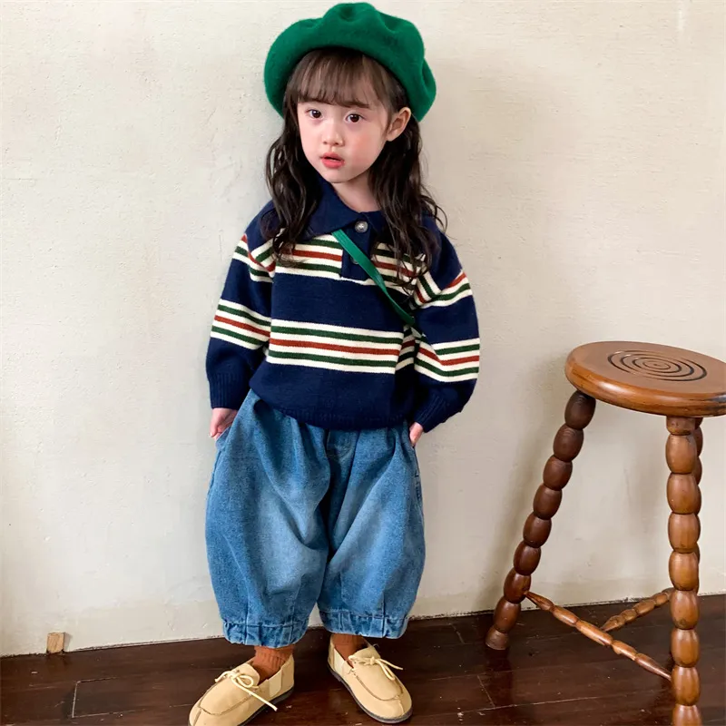 【80-130cm】オシャレ ボタン付き 遊び着 通学 普段着 通園 セーター キッズ トップス