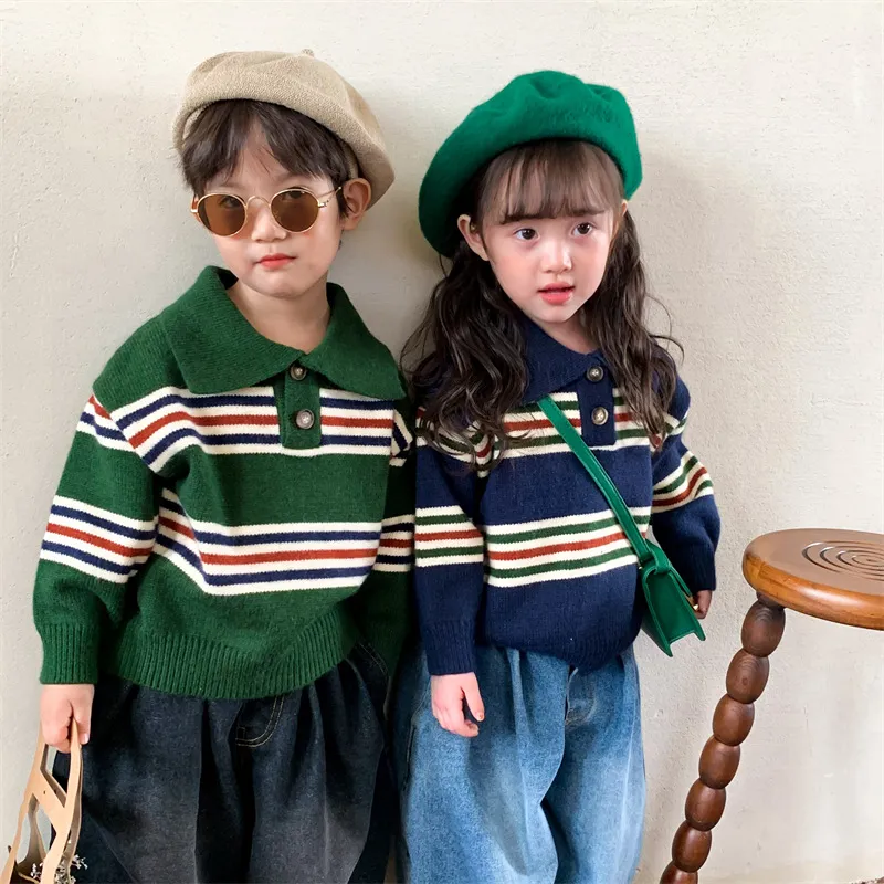 【80-130cm】オシャレ ボタン付き 遊び着 通学 普段着 通園 セーター キッズ トップス