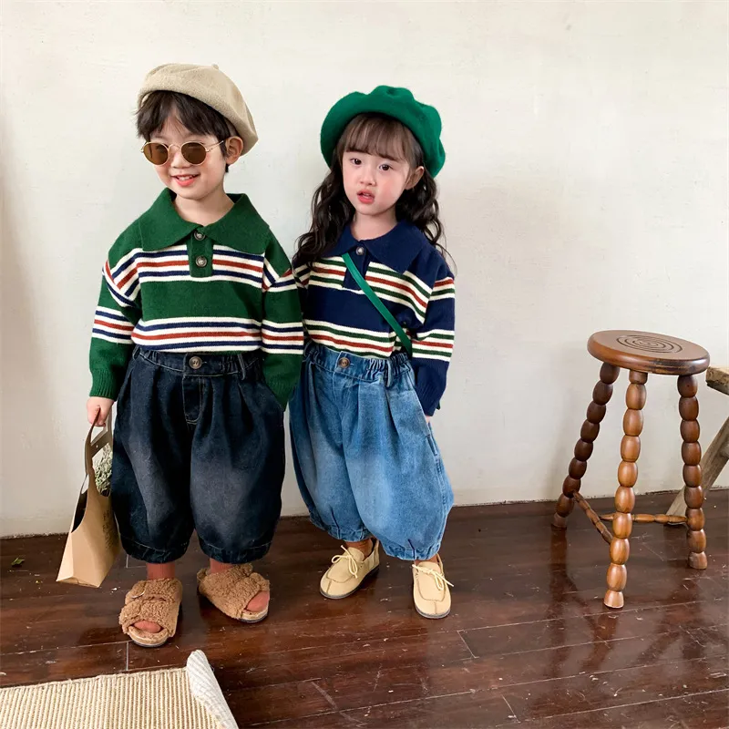 【80-130cm】オシャレ ボタン付き 遊び着 通学 普段着 通園 セーター キッズ トップス