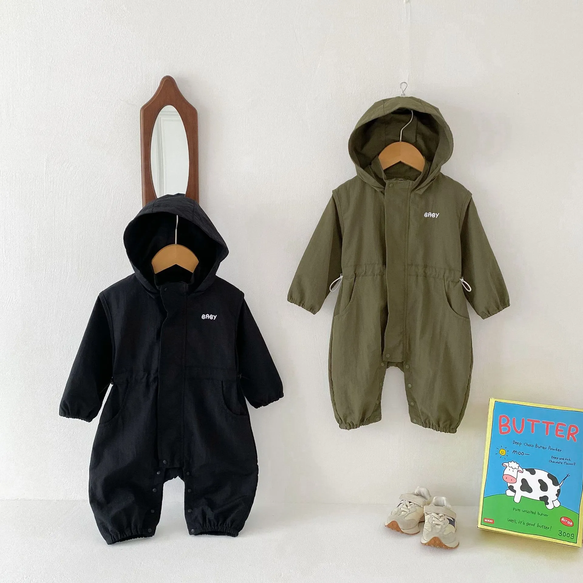 【66-100cm】超人気商品 おしゃれ ファッション クール カジュアル　フード付き ベビー 長袖 ロンパース