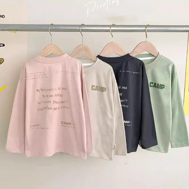 【90-140cm】着回し力抜群！シンプル カジュアル 日常 アルファベット 四色選べる  男の子 長袖 Ｔシャツ