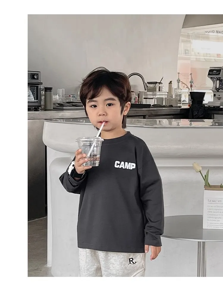 【90-140cm】着回し力抜群！シンプル カジュアル 日常 アルファベット 四色選べる  男の子 長袖 Ｔシャツ