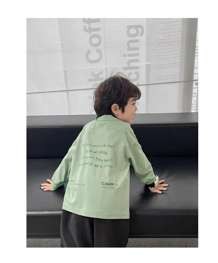 【90-140cm】着回し力抜群！シンプル カジュアル 日常 アルファベット 四色選べる  男の子 長袖 Ｔシャツ