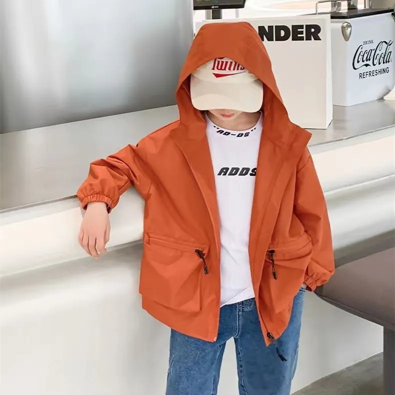 【110-170cm】トレンド 着心地良い 合わせやすい カジュアル 無地 フード付き アウター