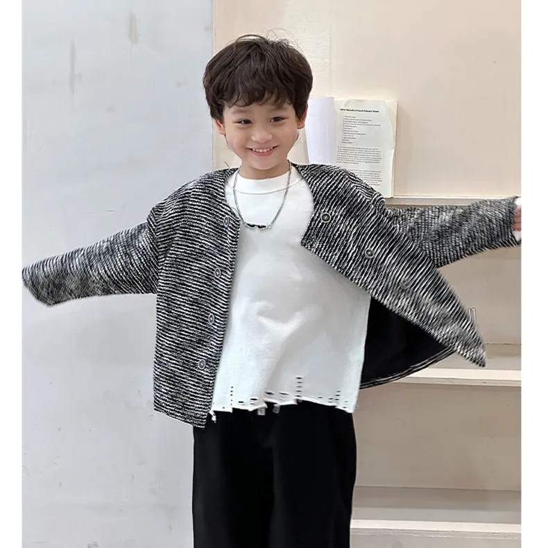 【90-150cm】ファッション カジュアル 配色 カートゥーン 長袖 カーディガン