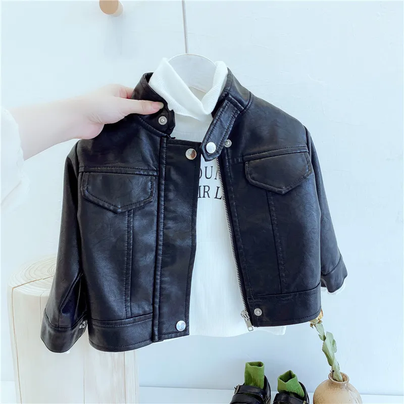 【80-140cm】超人気商品 ファッション カッコイイ  クール  ストリート系 スタンドネック 男の子  レザー アウター