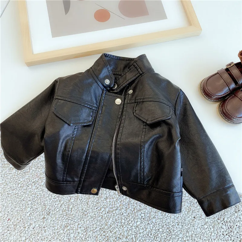 【80-140cm】超人気商品 ファッション カッコイイ  クール  ストリート系 スタンドネック 男の子  レザー アウター
