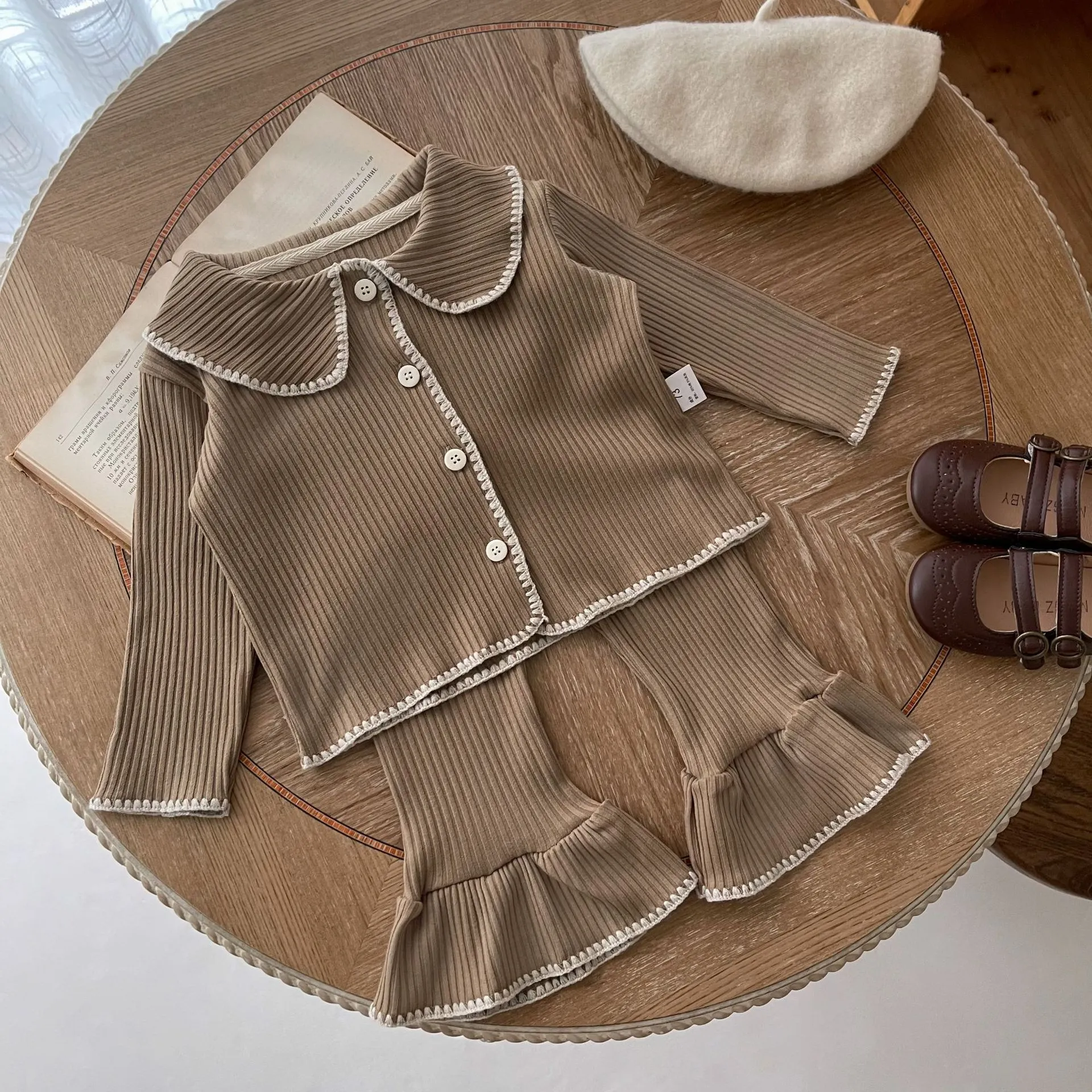 【73-100cm】二点セット シンプル オシャレ 着心地良い カーディガン+フレアパンツ セットアップ
