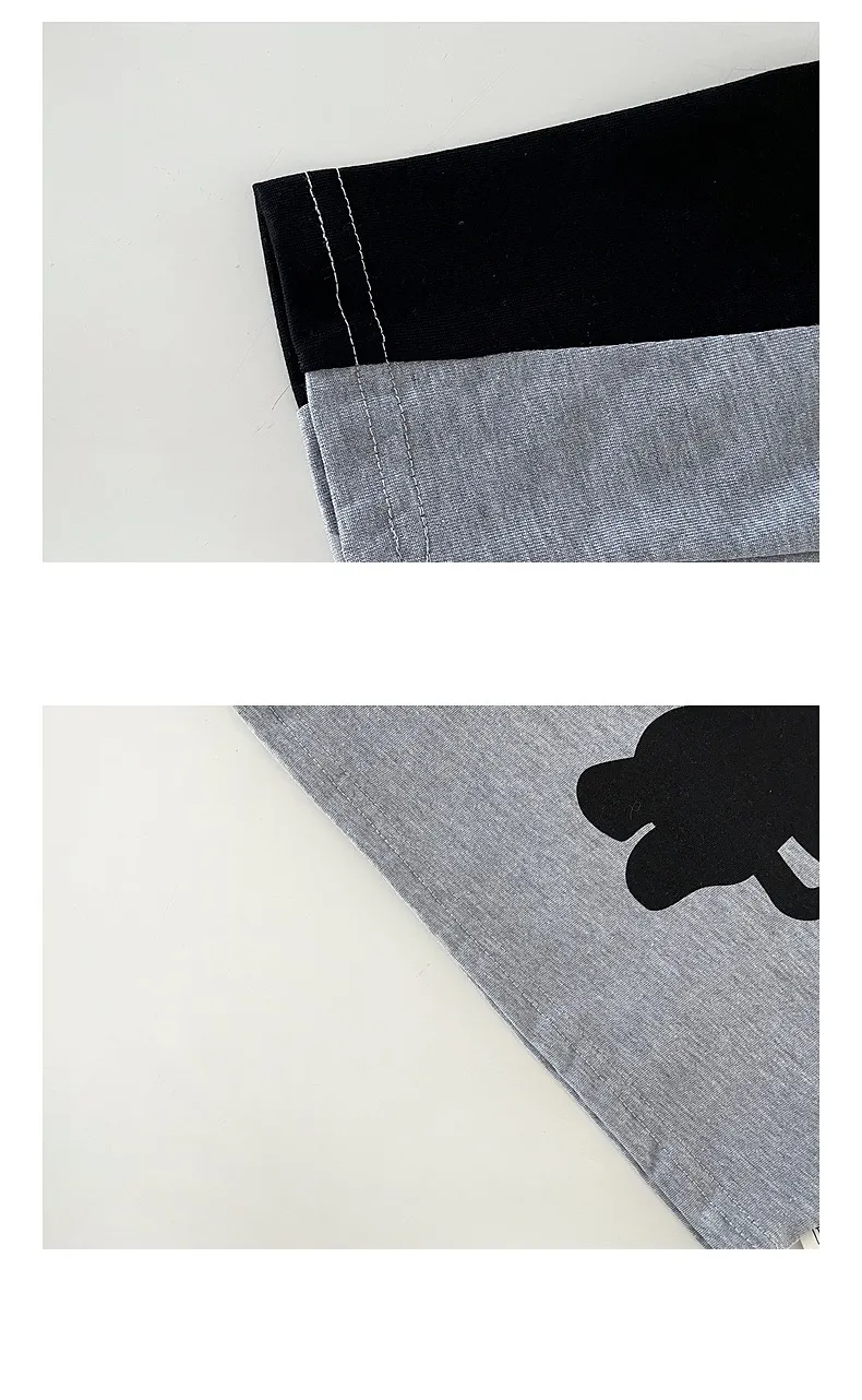 【73-110cm】可愛い カジュアル 配色 動物柄 長袖 ラウンドネック Tシャツ