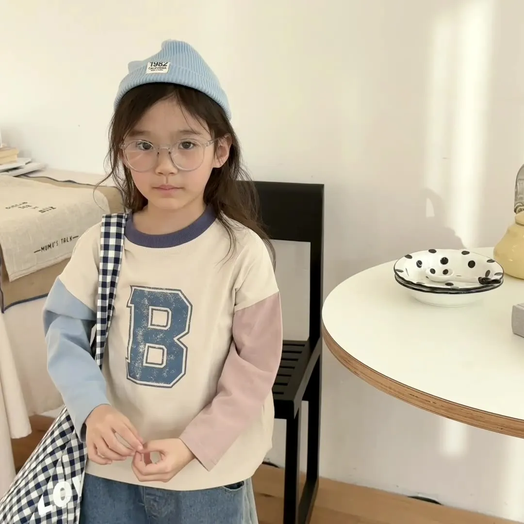 【80-130cm】大人気  シンプル  合わせやすい 通学 アルファベット 配色 可愛い  男の子  女の子 トレーナー
